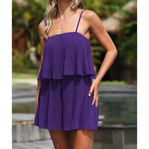 EXLURA Romper Dress Spaghetti Strap Pleated Romper sz. L